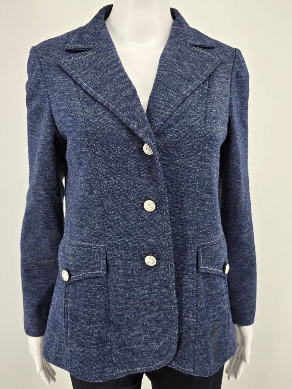 Vintage 1970s Marty Gutmacher Heather Blue Three-Button Blazer Jacket (S)
